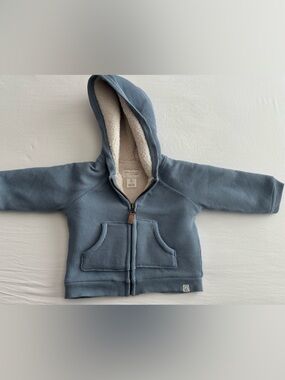 Waffle Knit Hooded Jacket in Dusty Blue - Unbranded